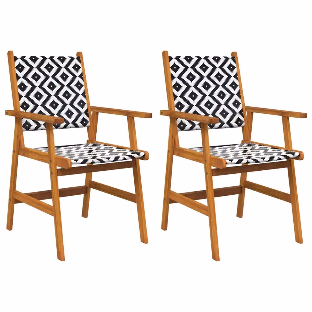 Berkfield Home Set of 2 Brown Acacia Wood Garden Chairs with Rattan Detail – 2