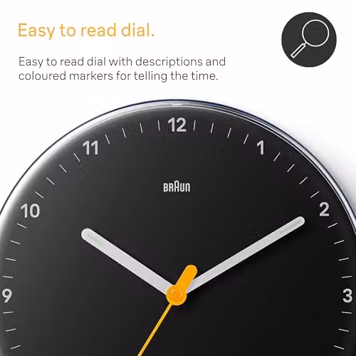 Braun Classic Analogue Wall Clock with Silent Quartz Movement in Black, Diameter: 23 cm – 2