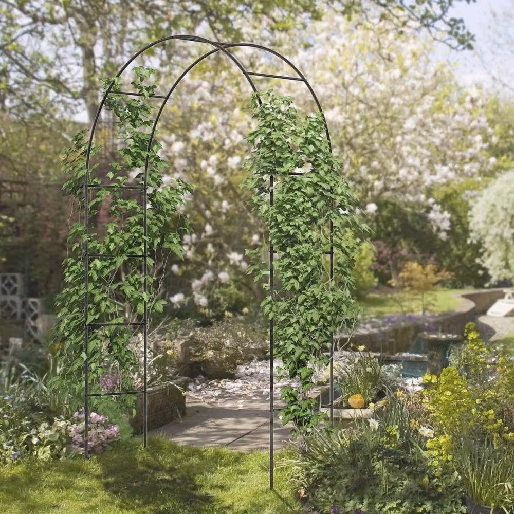 Kelvenix Metal Outdoor Garden Arch and Climbing Plant Support in Black, H 240 x W 40 x D 40 cm – 3