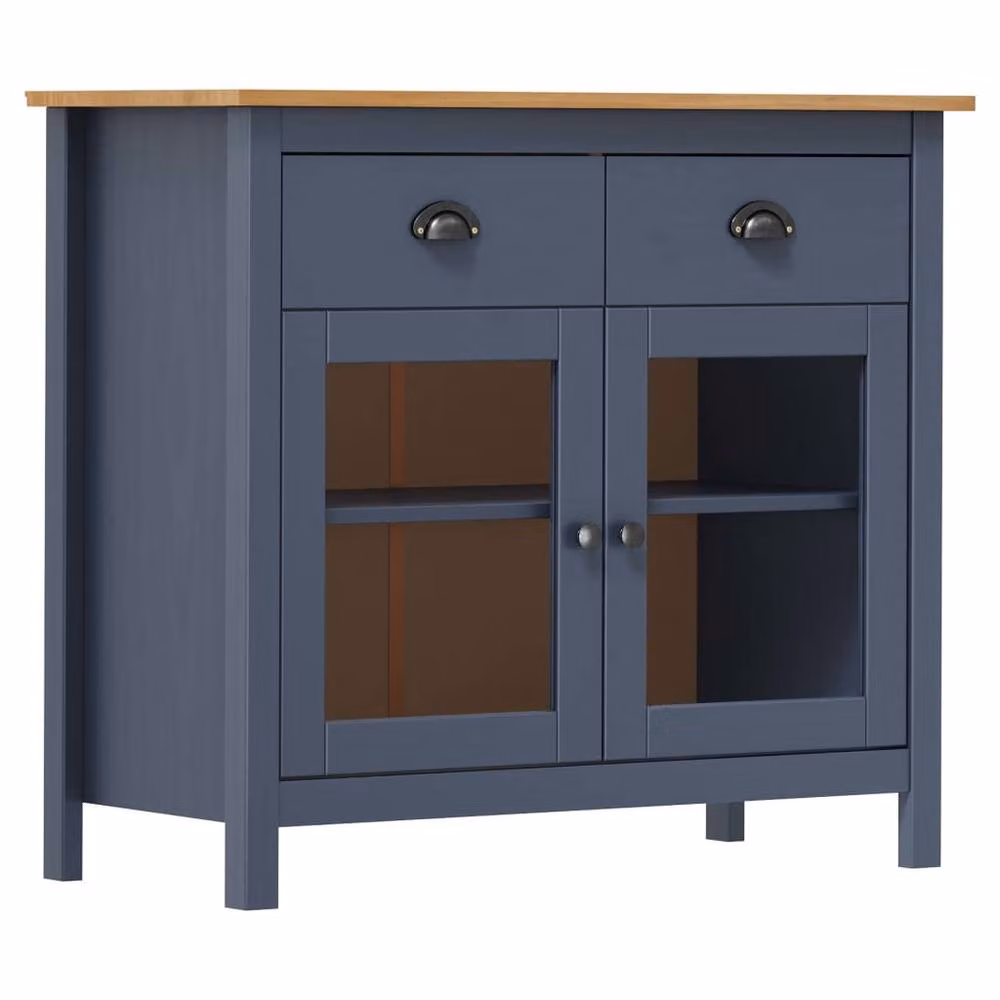 Berkfield Home Hill Sideboard in Dark Blue Solid Pine Wood, W/D/H: 90 x 40 x 80 cm – 2