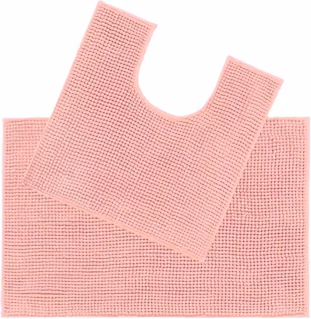 Allure Bath Fashions Chenille Bobble Two Piece Bath and Pedestal Mat Set in Pink