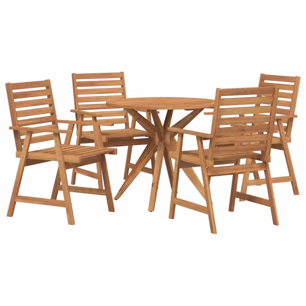 Berkfield Home 5 Piece Rustic Acacia Wood Garden Dining Set in Brown – 2