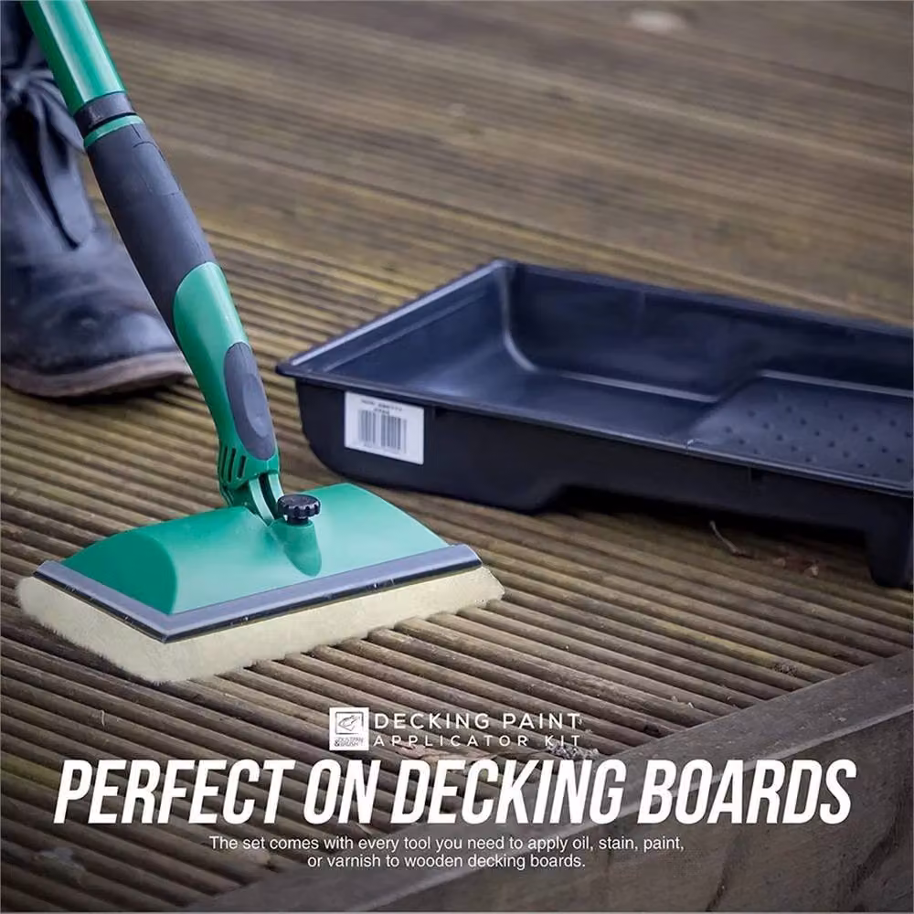Nordara Decking Stain Applicator Kit with Long Handle, Metal Frame and Green Paint Tray – 2