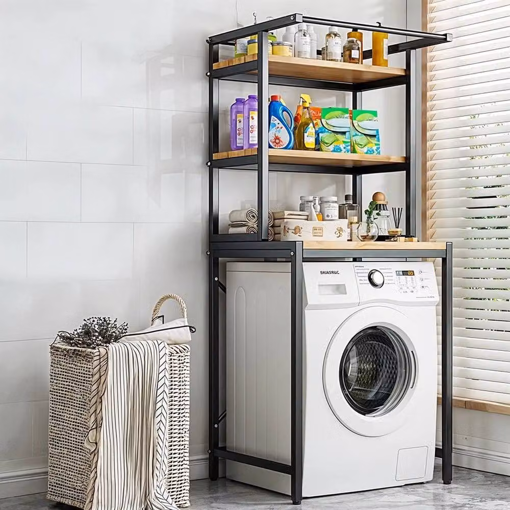 KORVIXA Black 3-Tier Over Washer Storage Shelf for Bathroom and Laundry Room, W: 80 cm, D: 50 cm – 2