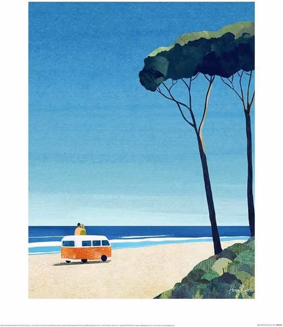 Henry Rivers Van Life II Paper Poster in Blue and Multicolour, W: 40 cm, H: 30 cm, D: 0.21 cm