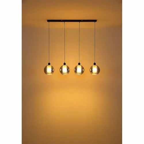 Netlighting Ulf Bar Pendant Ceiling Light in Black with Smoke Glass Sphere Shade, 4x E27, Height Adjustable – 3