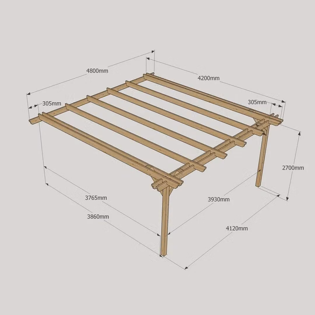 Rutland County Garden Furniture Ltd Wall Mounted Double Garden Pergola in Brown and Light Green, Wood, W: 480 cm, D: 158 cm, H: 270 cm – 2