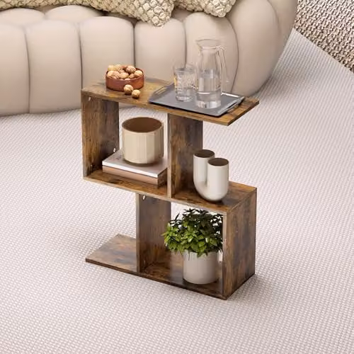 HOMCOM S-Shaped 3-Tier Side Table in Brown, W: 50 cm, D: 19.5 cm, H: 58 cm – 4