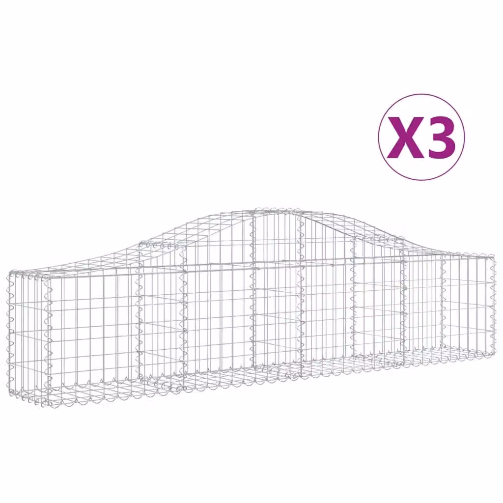 Berkfield Home Arched Gabion Baskets, 3 Piece Set, Silver Galvanised Steel, W: 200 cm, D: 30 cm, H: 40-60 cm – 2