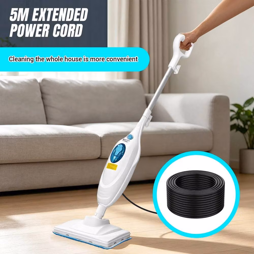 VOGREX White Steam Mop for Tile, Laminate and Wood with Hard Floor Nozzle and Edge Cleaning – 2