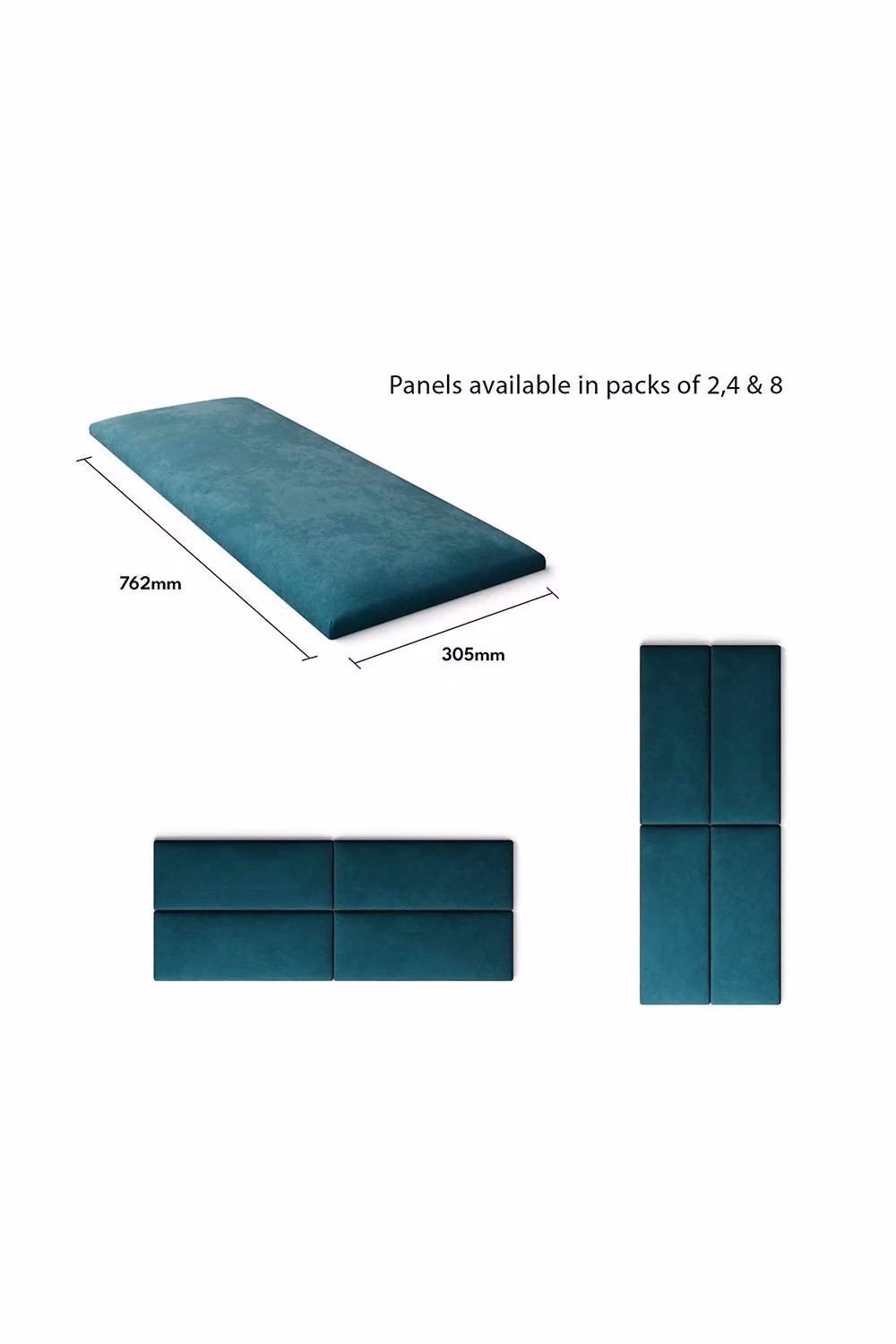 Aspire EasyMount Modular DIY Wall Mounted Upholstered Headboard Panels in Emerald Green Plush Velvet Fabric (Pack of 8)