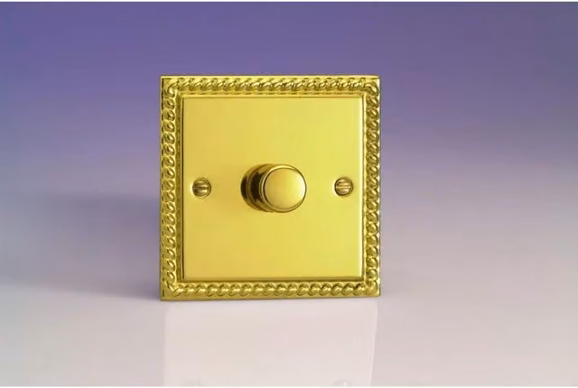 Varilight Classic Georgian 1-Gang 400W Push On/Off 1 or 2 Way Rotary Dimmer in Polished Brass – 5
