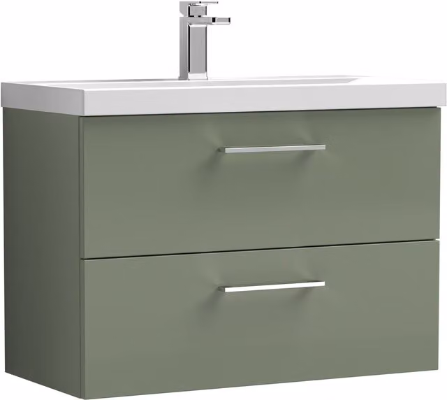 Balterley Modern Wall Hung Bathroom Vanity Unit with 2 Soft Close Drawers, Satin Green, Width: 61 cm