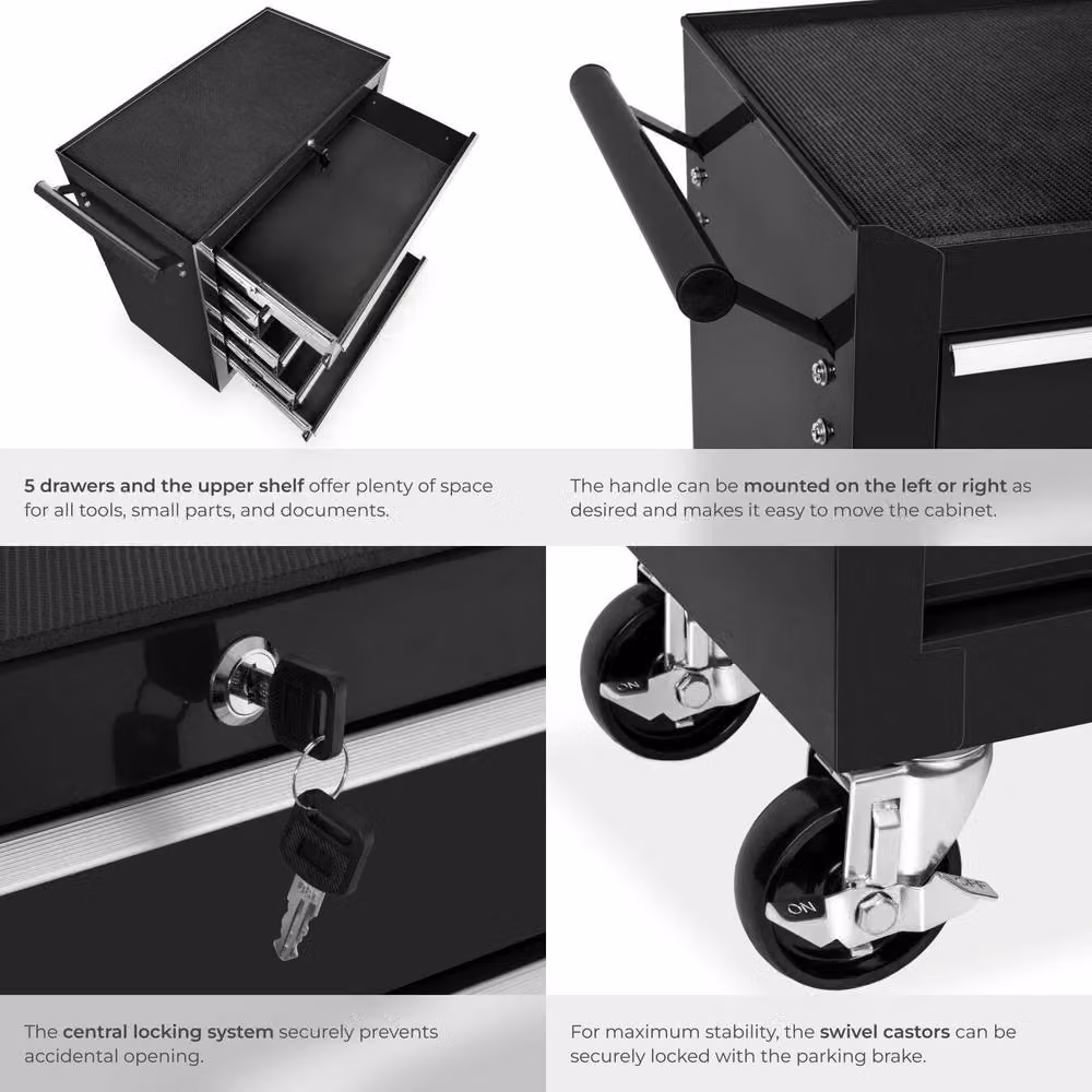 tectake Lockable and Rollable Metal Tool Chest in Black – 4