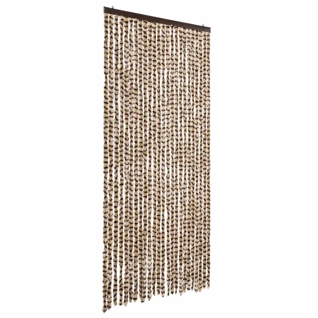Berkfield Home Striped Chenille Fly Curtain in Beige and Brown, W/H: 100 x 200 cm – 2