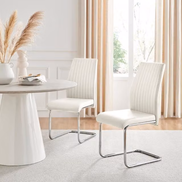 FurnitureboxUK Lorenzo Faux Leather Dining Chairs with Chrome Cantilever Base, White (Set of 2)