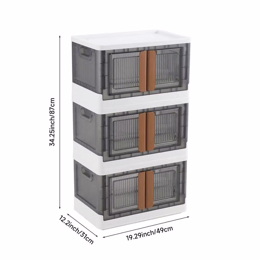 KORVIXA Set of 3 Collapsible Plastic Storage Boxes with Lids, Black, Width: 50 cm – 2