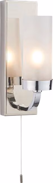 Perch & Parrow Modern Chrome and Glass Cylinder Bathroom Wall Light with Pull Chain
