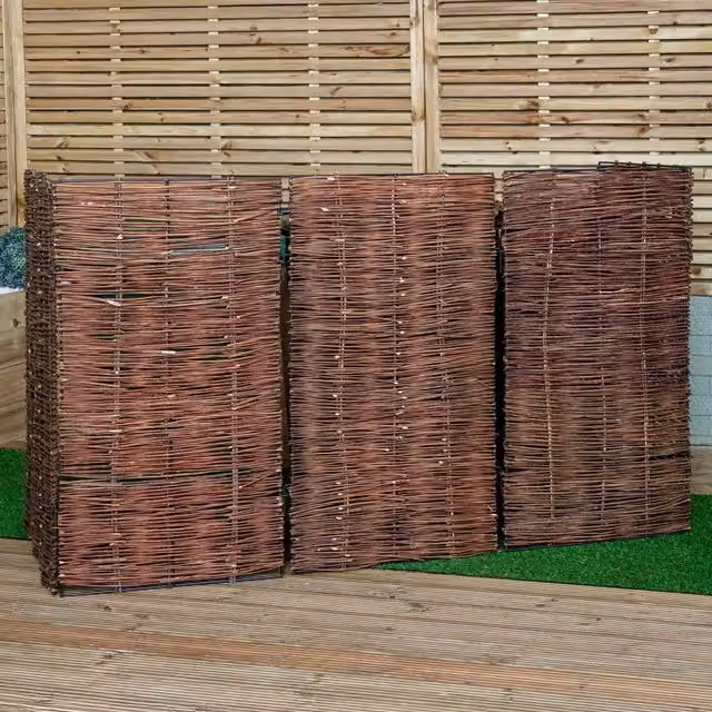 Samuel Alexander Triple Garden Patio Willow Wheelie Bin Screen Hideaway in Brown, W: 116 cm, H: 183 cm – 1