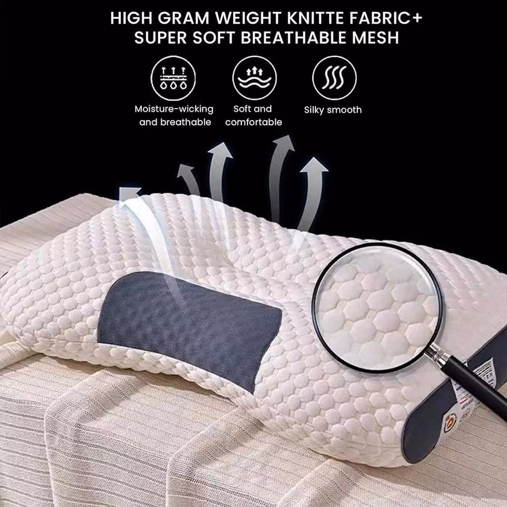 Kelvenix 1000G Ergonomic Orthopedic Pillow for Neck and Shoulder Pain, White and Multicolour, Breathable and Antibacterial Polyester Knit – 4