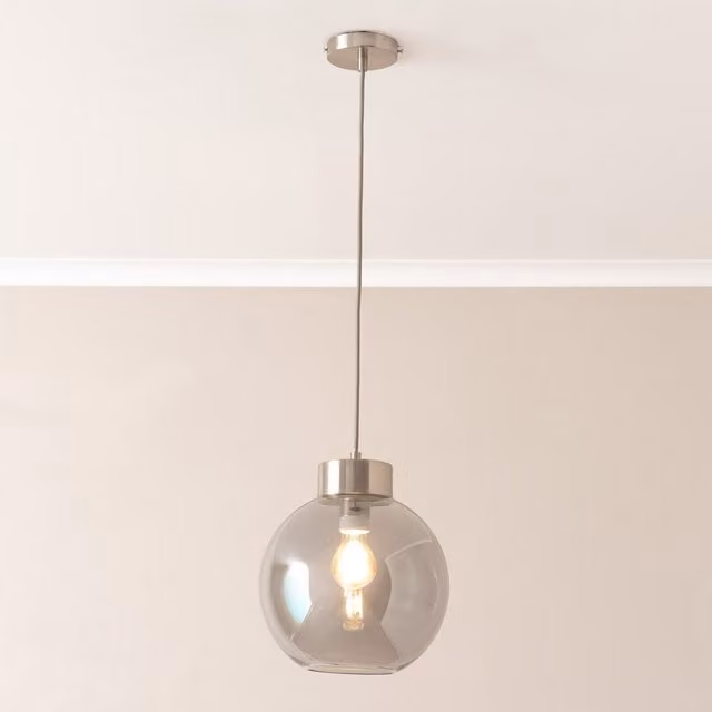 Bellamy Smoked Glass Sphere Ceiling Pendant Light with LED Bulb in Brushed Chrome and Grey