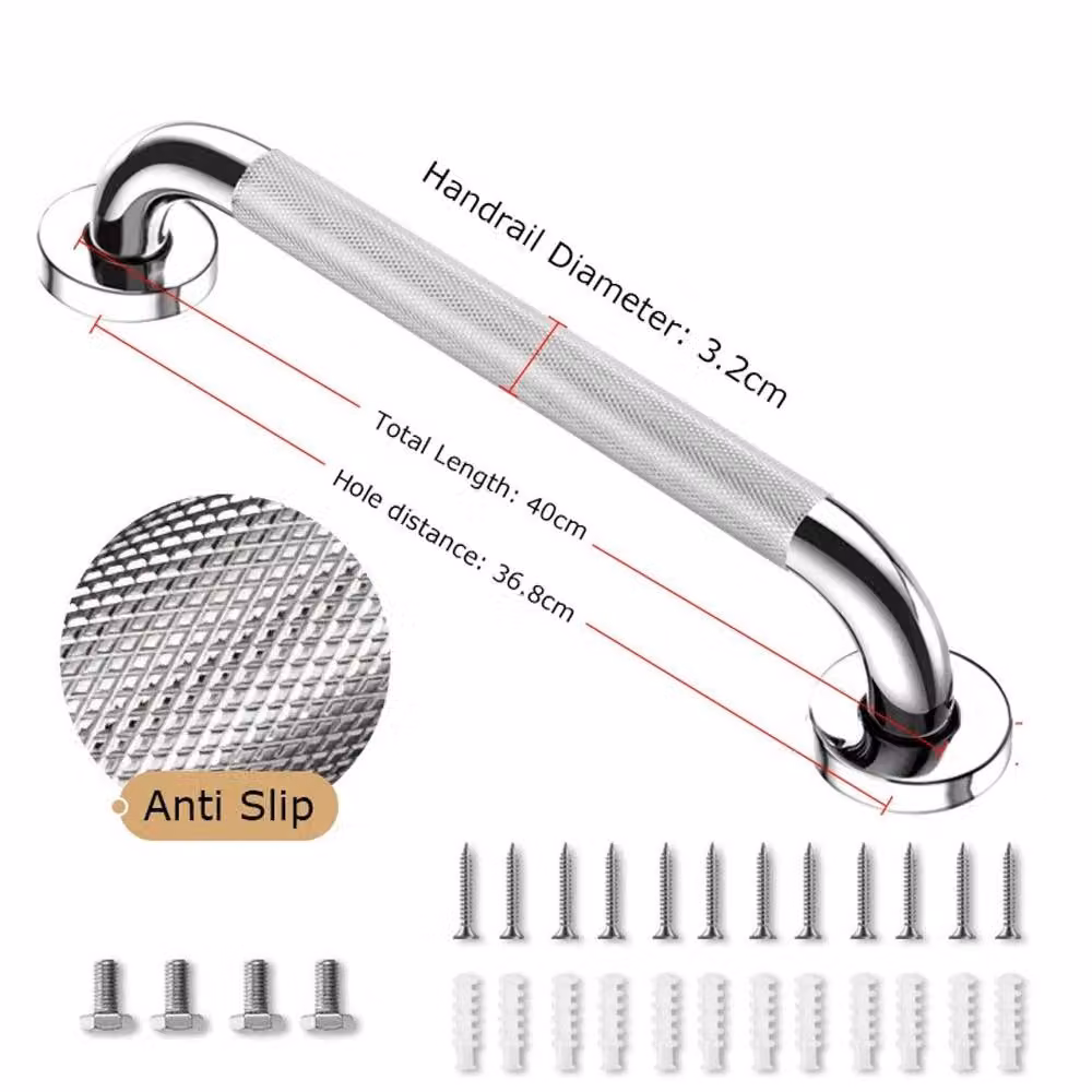 VOGREX Stainless Steel Anti Slip Bathroom Grab Bar and Toilet Handle Rail in Silver, 40 cm – 2