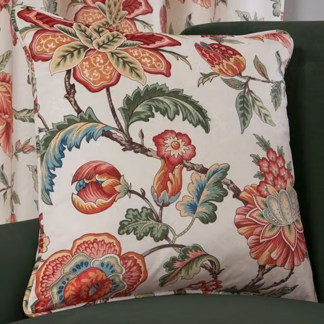 Terrys Floral Velvet Square Cushion in Red, Green and Multicolour