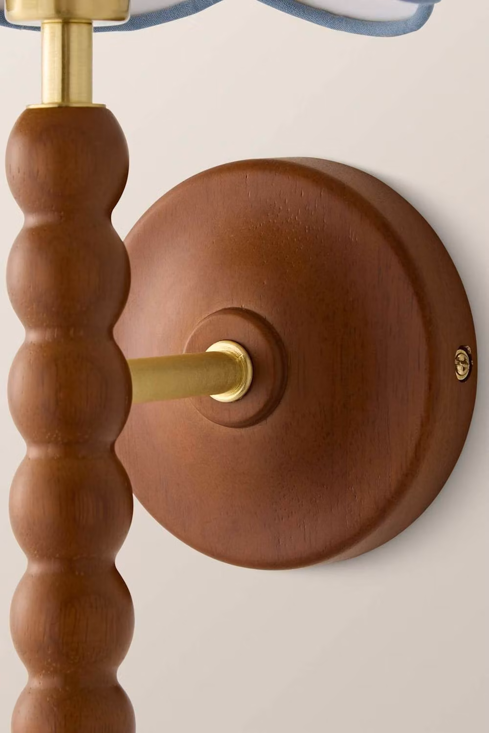 ValueLights Bobbins Walnut Bobble Wall Light with Blue Fabric Shade – 5
