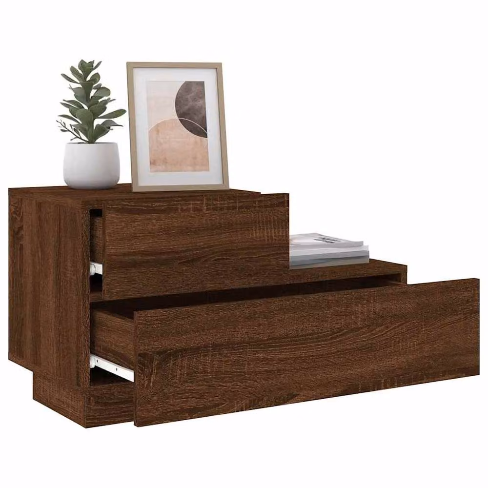 Berkfield Home Modern Bedside Cabinet with Integrated LED Lights in Brown Oak, W/D/H: 70 x 36 x 40.5 cm – 3