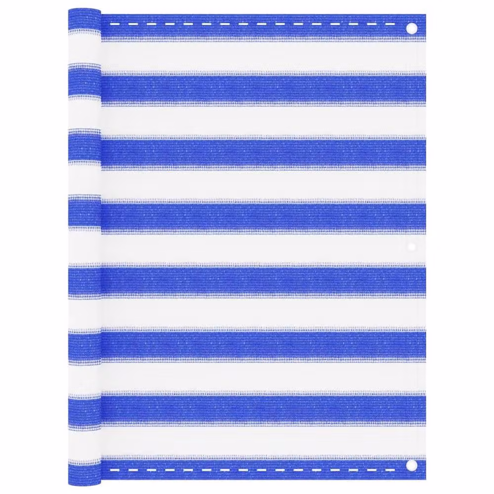 Berkfield Home Fabric Balcony Screen in Blue and White, W: 90 cm, H: 500 cm – 2