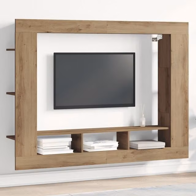 Berkfield Home Artisan Oak Wall-Mounted TV Cabinet in Brown, W: 152 cm, D: 22 cm, H: 113 cm