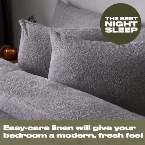 Brentfords Silver Grey Teddy Fleece Superking Duvet Cover Set with Pillowcases – 2