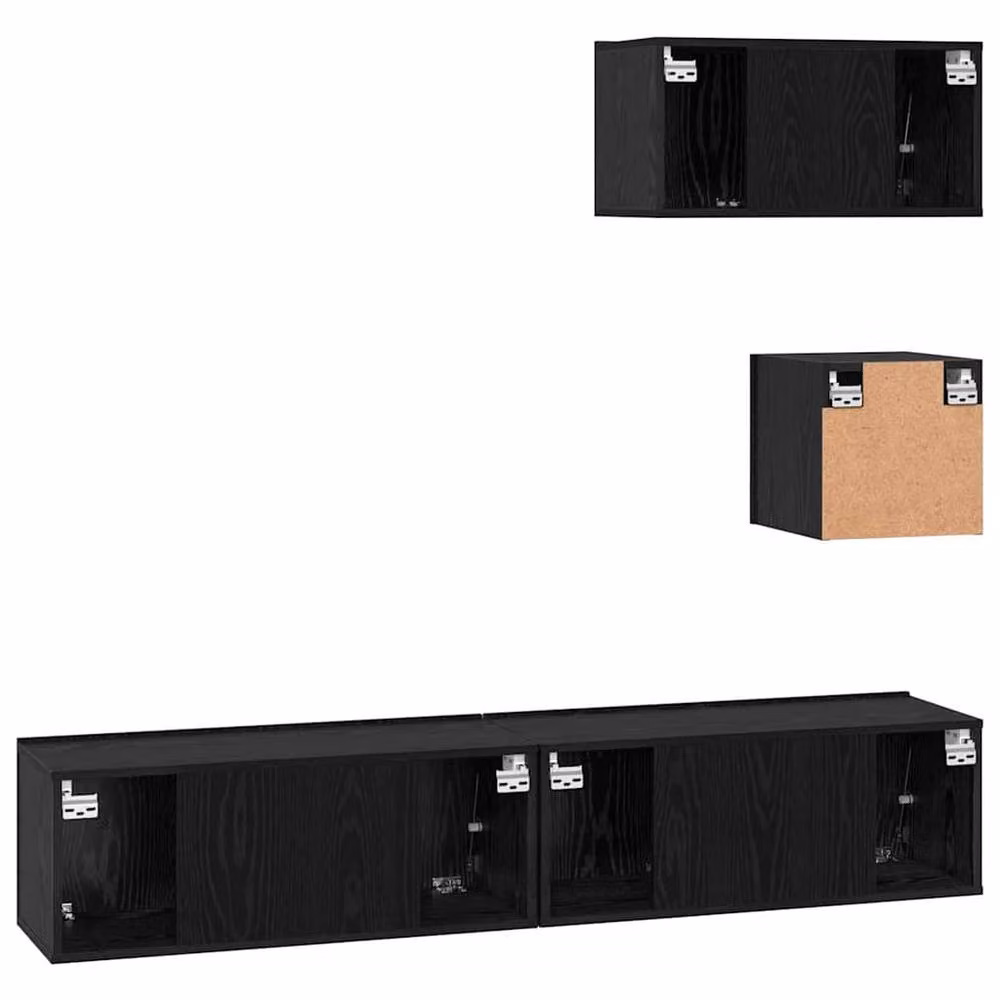 Berkfield Home 4-Piece Modern Wall Mounted TV Unit Set in Black Oak, W/D/H: 80 x 30 x 30 cm – 6
