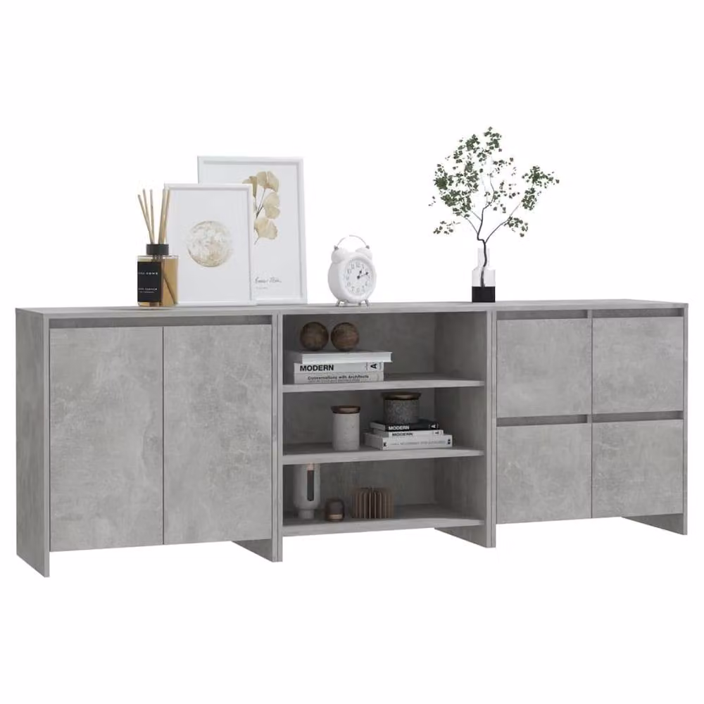 Berkfield Home Decorative 3 Piece Sideboard in Concrete Grey MDF, W/D/H: 150 x 40 x 75 cm – 2
