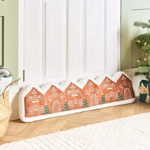 OHS Gingerbread House Draught Excluder in Brown and Multicolour, W: 90 cm x H: 20 cm