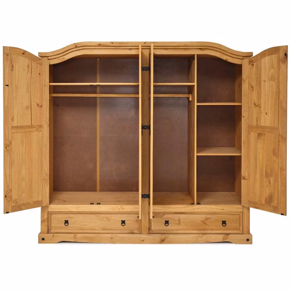 FORGEVIO Mexican Style 4 Door 2 Drawer Wardrobe in Natural Brown Pine Wood – 2