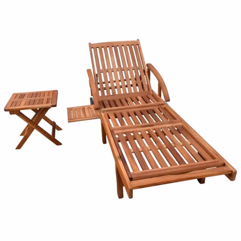 Berkfield Home Sun Lounger with Table in Brown Solid Acacia Wood