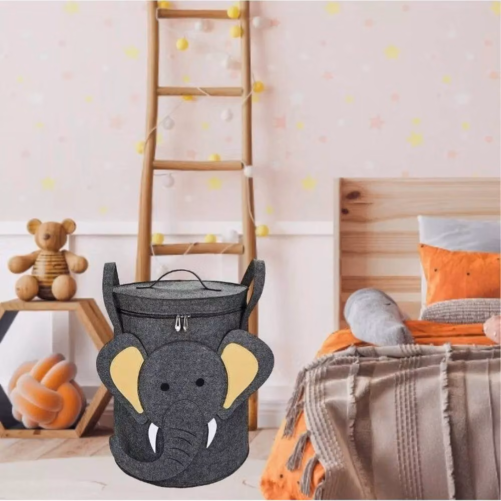 Kelvenix Large Soft Toy Storage Basket Organizer Bag with Lid and Handles, Dark Grey – 2