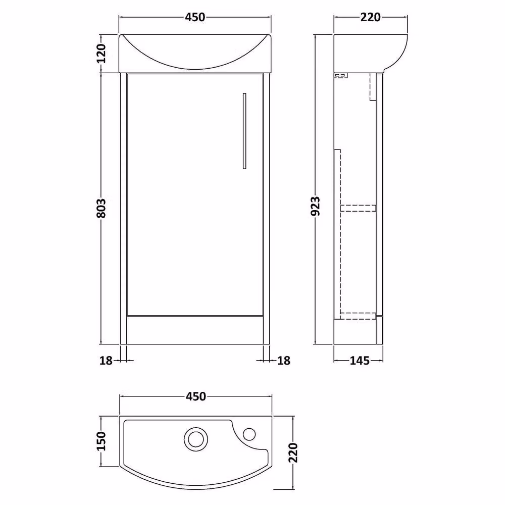 Balterley Modern Blue Freestanding Single Door Bathroom Vanity Unit with Soft Close Doors and Internal Shelves W/D/H: 44.0 x 22.0 x 92.3 cm – 2