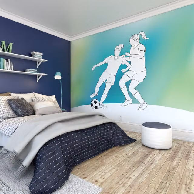 Origin Murals Girls Playing Football Wall Mural in Green
