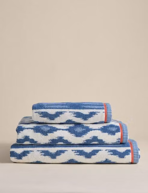 M&S Blue Cotton Ikat Striped Terry Towel