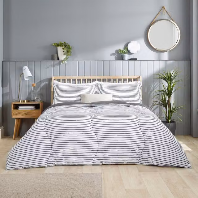 Slumberdown Comfort Printed Stripe 10.5 Tog Duvet, Grey, King Size