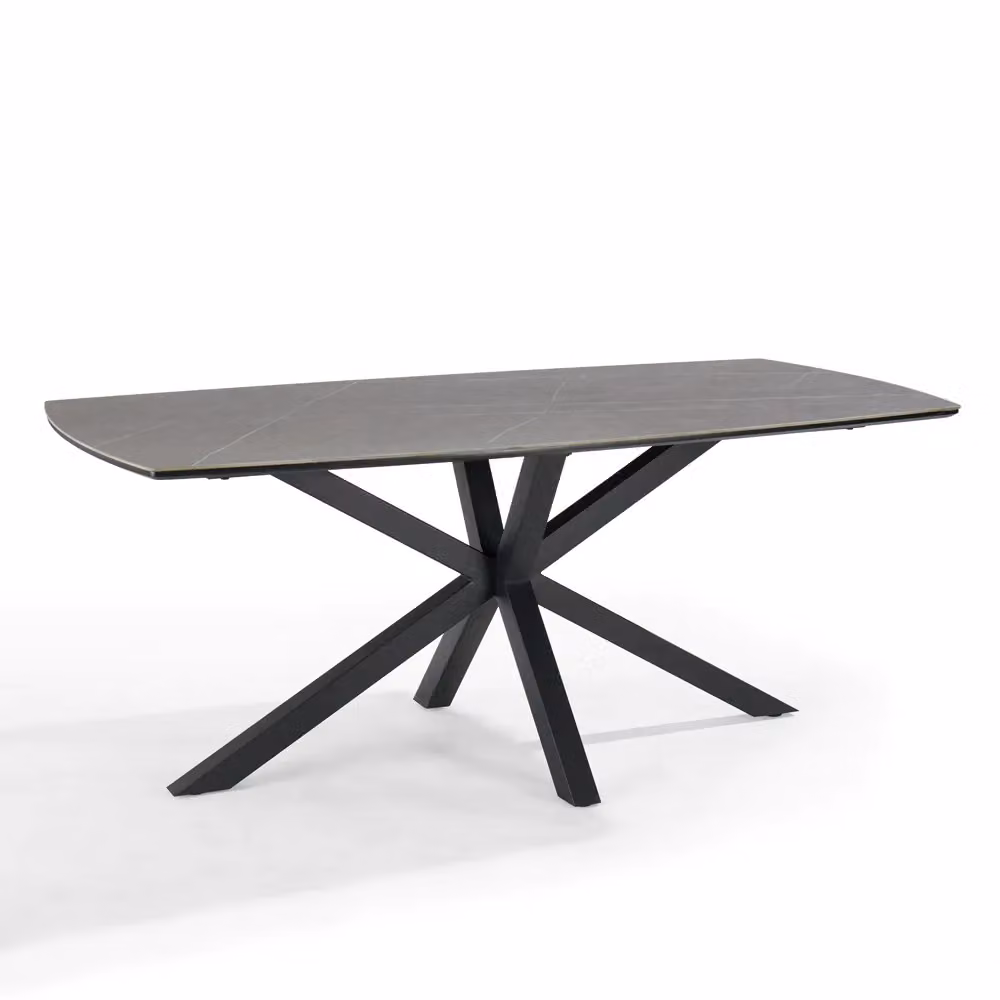 Home Detail Violet Grey Sintered Stone and Ceramic Rectangular Dining Table with X-Frame Metal Base – 2