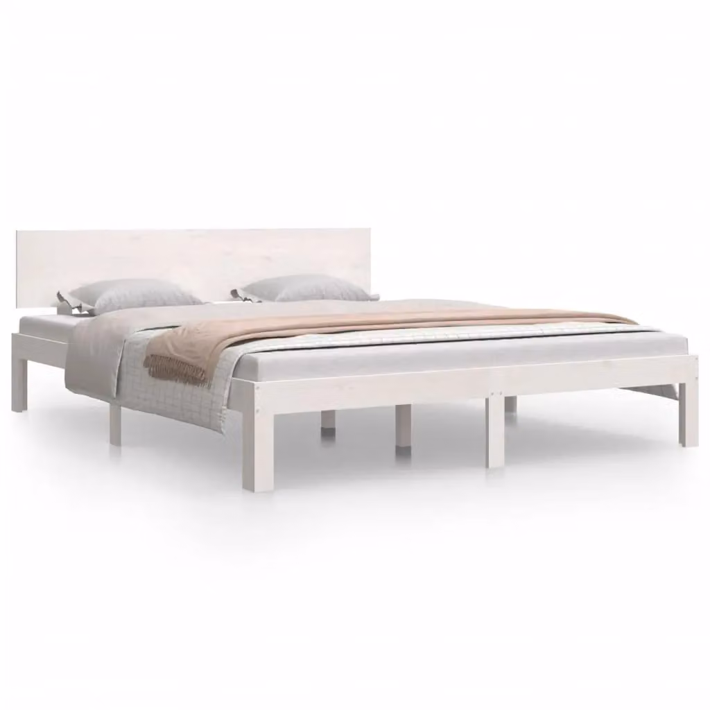 Berkfield Home White Solid Pine Wood Bed Frame W/D/H: 160 x 200 cm – 2