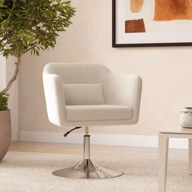 HOMCOM Retro Linen Swivel Tub Chair with Steel Frame in Beige – 1