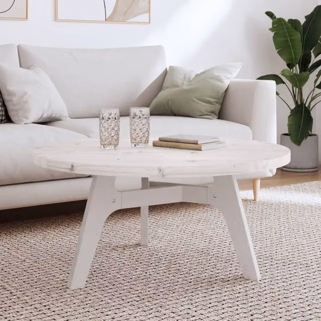 Berkfield Home Round Table Top in White Solid Wood Pine, Diameter: 90 cm, Thickness: 3 cm – 1