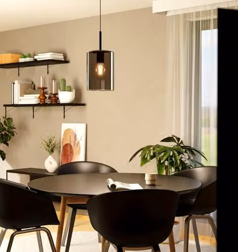 Eglo Cadaques 1 Modern Cylinder Pendant Light in Black and Transparent Glass – 3