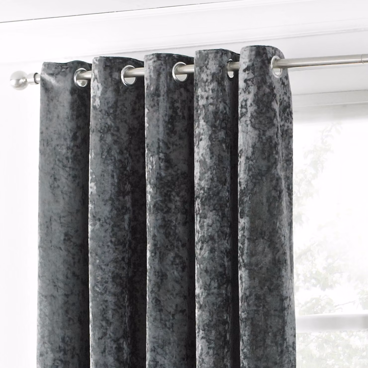 Paoletti Verona Crushed Velvet Eyelet Curtains in Metallic Silver, Width: 168 cm, Drop: 229 cm – 2