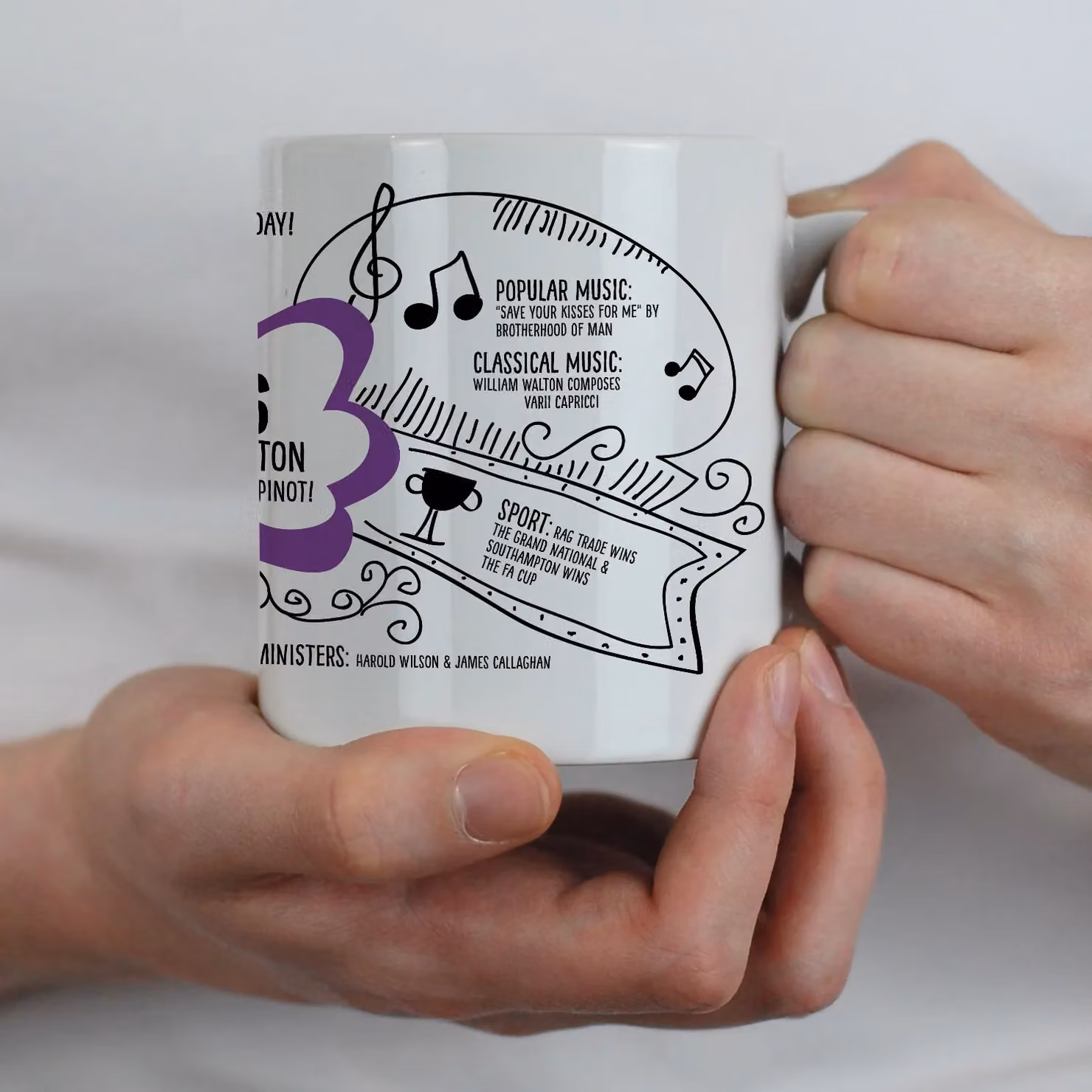 Afewhometruths Personalised 50th Birthday Mug, 1976 Nostalgia Gift in Purple and White – 2