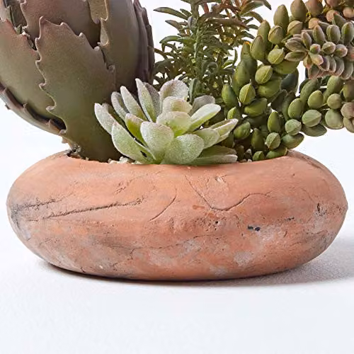 Homescapes Artificial Succulent Arrangement in a Round Ceramic Pot, Green and Brown, H 15 cm x W 15 cm x D 15 cm – 2